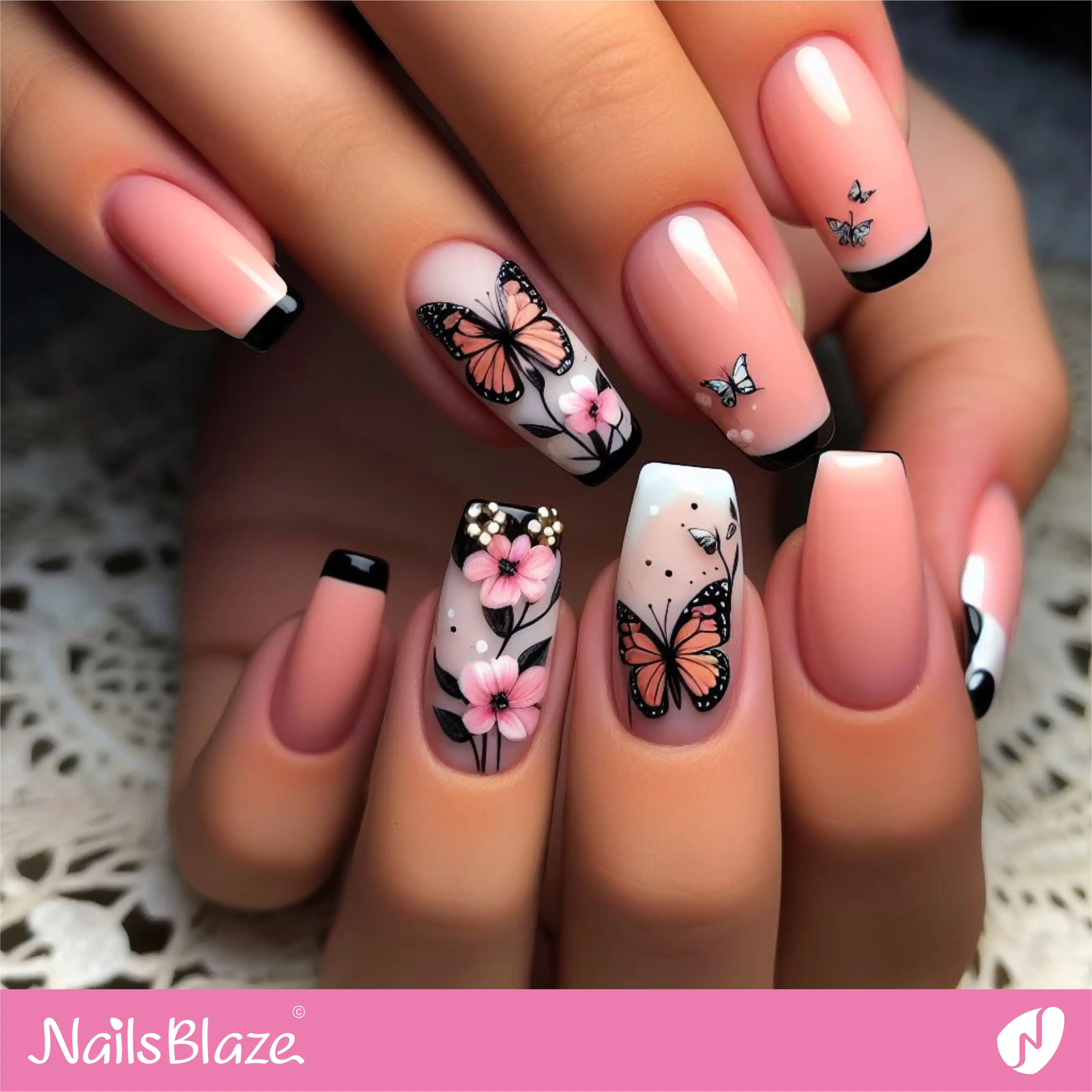 Butterflies and Flowers Peach Fuzz Nails | Color of the Year 2024 - NB1789